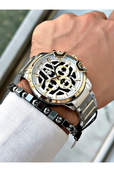 Reward Gümüş Renk Büyük Kasa Çelik Kordon  Erkek Kol Saati + BİLEKLİK - Resim 3