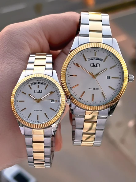 Q&Q Çelik Kordon 2 Yıl Garantili 3 Atm Suya Dayanıklı Sevgili Ve Ciftlere Özel Kol Saati QQ.CF001.3 ürün görseli