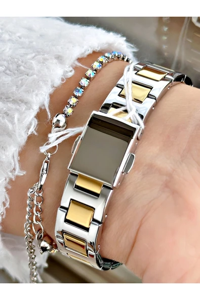 Ferrucci Altın Gümüş Renk Sade Model Klasik  Garantili Kadın Kol Saati + BİLEKLİK - Resim 4