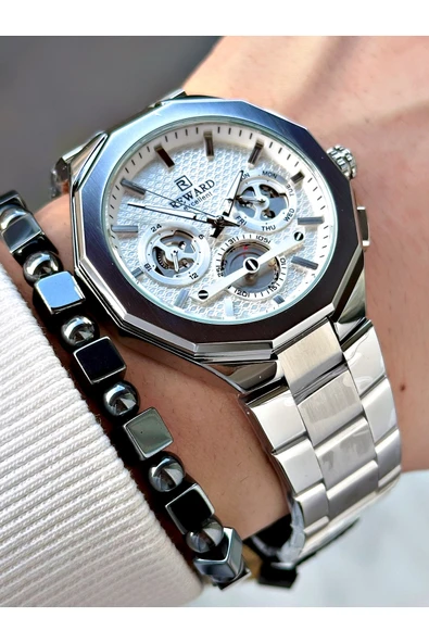 Reward Gümüş Renk Fonksiyonlu Çelik Kordon Erkek Kol Saati + BİLEKLİK HEDİYELİ - Resim 3