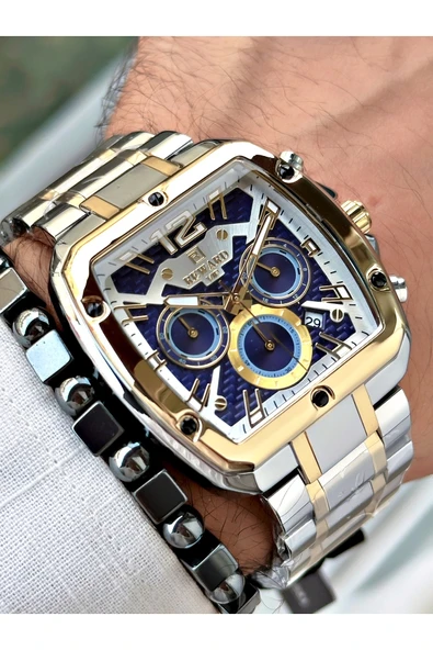 GÜMÜŞ Gümüş Renk Kare Model Çelik Kordon  Erkek Kol Saati + Bileklik ürün görseli 1