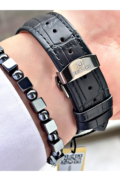 Reward Siyah Renk Deri Kayış Orjinal Kilit Business Erkek Kol Saati + BİLEKLİK HEDİYELİ - Resim 5