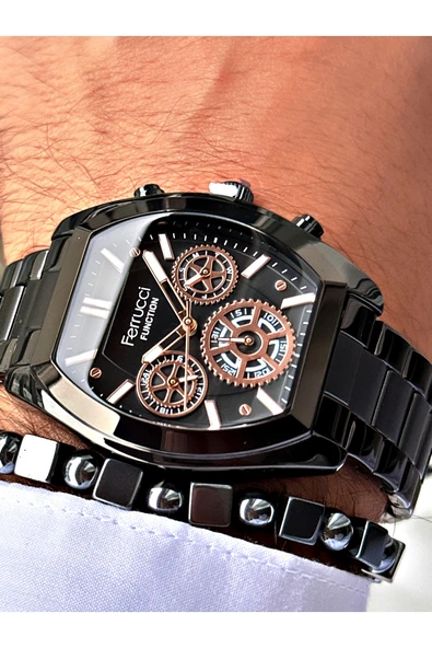 Ferrucci Siyah Renk Fonksiyonlar Aktif Kare Model Klasik Erkek Kol Saati + BİLEKLİK ürün görseli 1