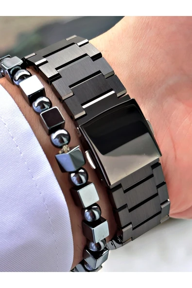 Ferrucci Siyah Renk Şık Spor Çelik Kordon Fonksiyonlu Erkek Kol Saati + BİLEKLİK - Resim 4