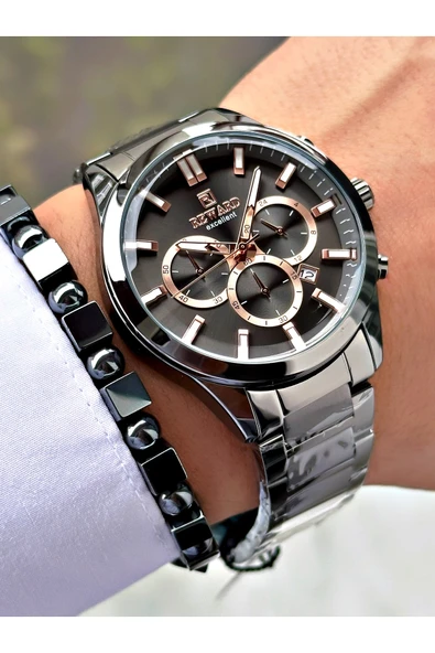 Reward Füme Renk Klasik Çelik Kordon 2 Yıl Garantili Erkek Kol Saati + BİLEKLİK ürün görseli 1