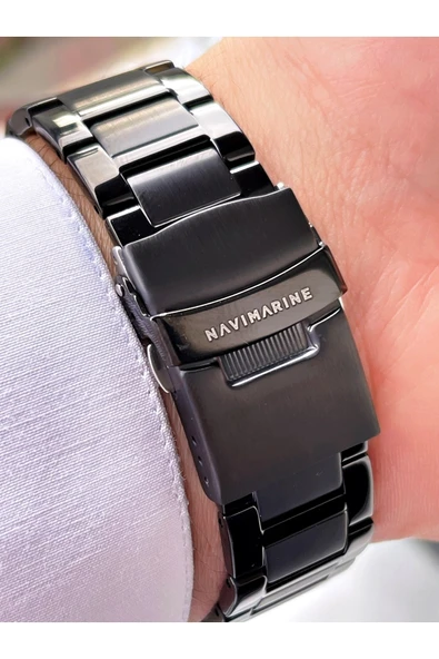 Navimarine Siyah Renk Fonksiyonlu Çelik Kordon Erkek Kol Saati Bileklik Hediyeli - Resim 3