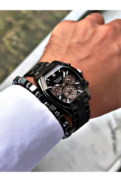 Ferrucci Siyah Renk Fonksiyonlar Aktif Kare Model Klasik Erkek Kol Saati + BİLEKLİK - Resim 2