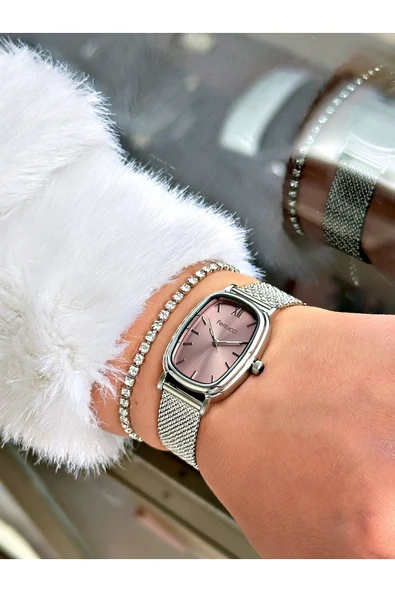 Ferrucci Gümüş Renk Hasır Çelik Kordon Şık Dizayn Kadın Kol Saati + BİLEKLİK HEDİYELİ - Resim 3