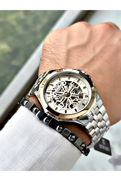 Reward Gümüş Renk Otomatik Business Çelik Kordon  Erkek Kol Saati + BİLEKLİK - Resim 2