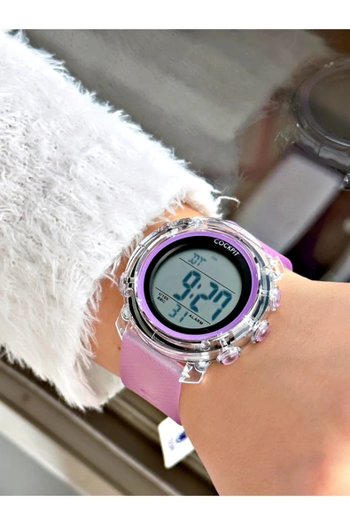 Cockpit Silikon Kordon 5 ATM Su Geçirmez Alarmlı Işıklı Kronometreli Dijital Kadın Kol Saati - Resim 2