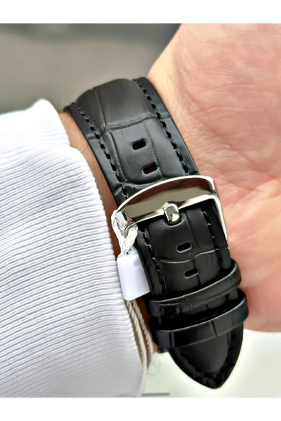 Chaperone Siyah Renk Deri Kordon Fonksiyonlar Aktif Erkek Kol Saati + BİLEKLİK HEDİYELİ By Reward - Resim 5