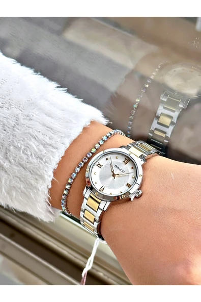 Ferrucci Gümüş Gold Renk Roma Rakamlı Sade Model  Erkek Kol Saati + BİLEKLİK - Resim 2