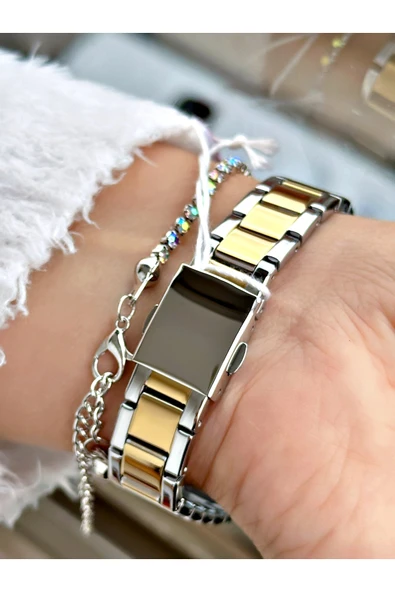 Ferrucci Altın Gümüş Renk Klasik Sade Model  Kadın Kol Saati + BİLEKLİK - Resim 3