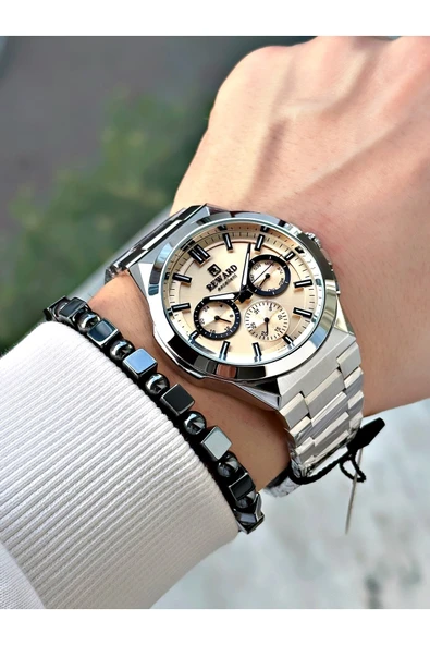Reward Gümüş Renk Fonksiyonlu Büyük Kasa Erkek Kol Saati + BİLEKLİK HEDİYELİ - Resim 2