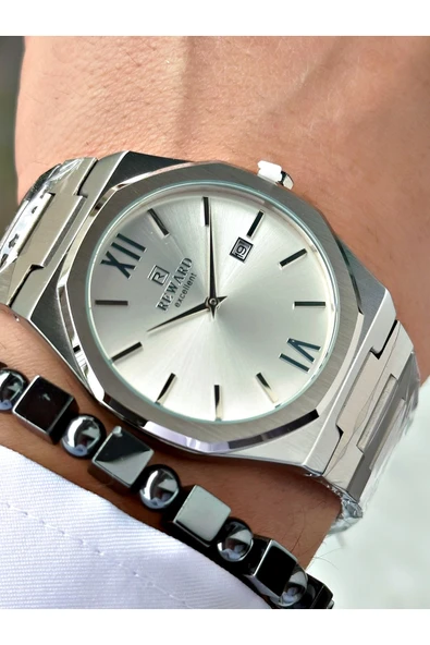 Reward Gümüş Renk Takvimli Sade Klasik Model Erkek Kol Saati + BİLEKLİK HEDİYELİ - Resim 3