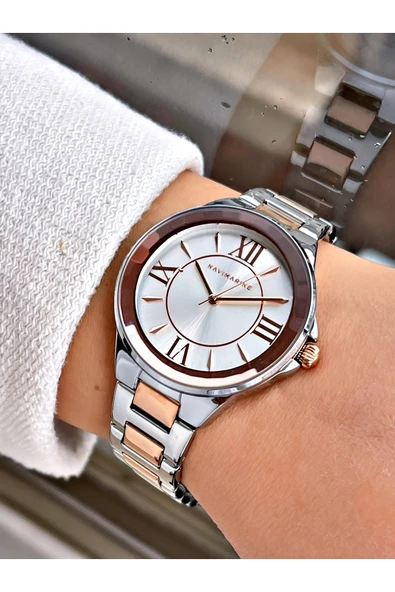 Navimarine Bakır-gümüş Renk Çelik Kordon Kadın Kol Saati Bileklik Hediyeli - Resim 2