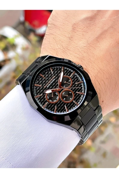 Navimarine Siyah Renk Fonksiyonlu Çelik Kordon Erkek Kol Saati Bileklik Hediyeli - Resim 2