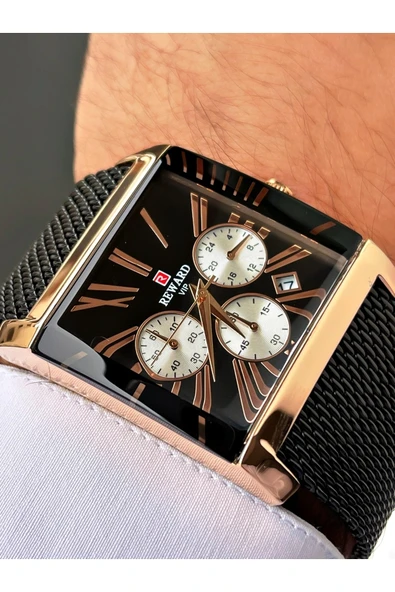 Reward Siyah Renk Rose Gold Kasa Fonksiyonlar Aktif Erkek Kol Saati + Bileklik Hediyeli ürün görseli 1
