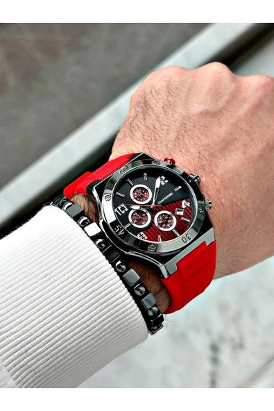 Chaperone Kırmızı Renk Spor Silikon Fonksiyonlar Aktif Garantili Erkek Kol Saati + BİLEKLİK By REWARD - Resim 2