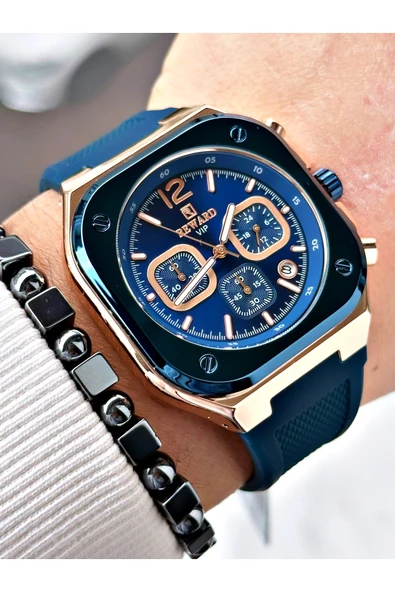 Reward Lacivert Renk Kare Model Fonksiyonlu Silikon Spor Erkek Kol Saati + BİLEKLİK - Resim 4