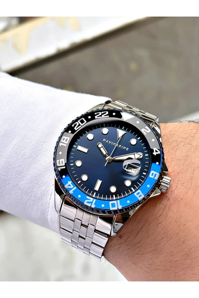 Navimarine Gümüş Renk Çelik Kordon Erkek Kol Saati Bileklik Hediyeli - Resim 2