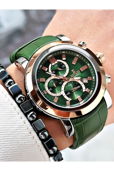 Reward Yeşil Renk Çelik Kasa Fonksiyonlu Business Deri Kordon Erkek Kol Saati + BİLEKLİK - Resim 3