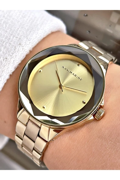 Navimarine Altın Renk Çelik Kordon Kadın Kol Saati Bileklik Hediyeli ürün görseli 1