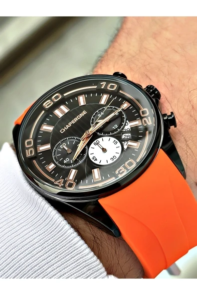 Chaperone Turuncu Renk Silikon Kordon Spor Erkek Kol Saati Bileklik Hediyeli By Reward - Resim 2