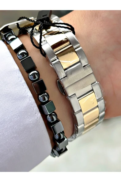 Reward Altın Gümüş Renk Çelik Kordon Erkek Kol Saati + Bileklik - Resim 3