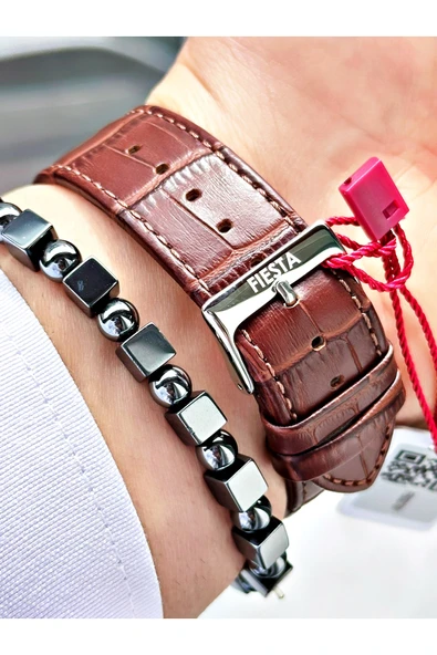 Fiesta Kahve Renk Roma Rakamlı Çelik Kasa Business Erkek Kol Saati + BİLEKLİK - Resim 4