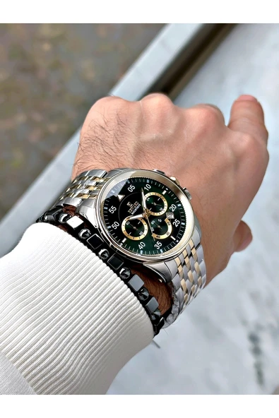 Reward Altın Gümüş Renk Dakika Göstergeli Kasa Kordon Çelik Erkek Kol Saati + BİLEKLİK HEDİYELİ - Resim 2