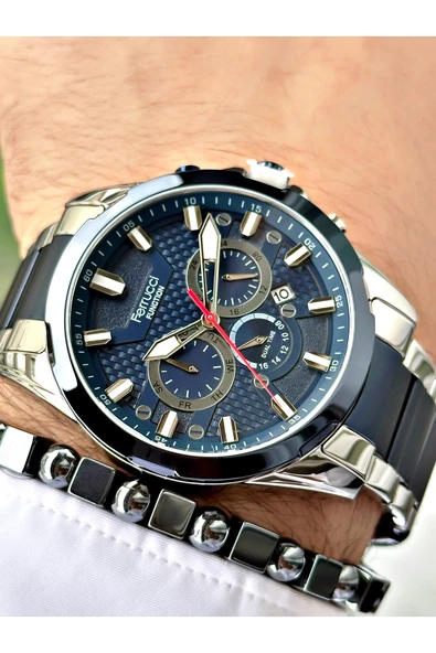 Ferrucci Lacivert Gümüş Renk Fonksiyonlar Aktif Orijinal Çelik Kordon Erkek Kol Saati + BİLEKLİK HEDİYELİ ürün görseli 1