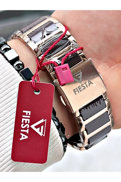 Fiesta Kahve Renk Kare Aynalı Model Çelik Business Erkek Kol Saati + BİLEKLİK - Resim 7