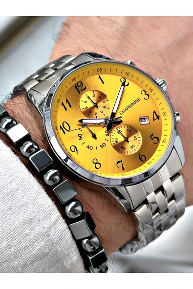 Chaperone Gümüş Renk Rakamlı Fonksiyonlar Aktif  Erkek Kol Saati + BİLEKLİK HEDİYELİ By Reward - Resim 3