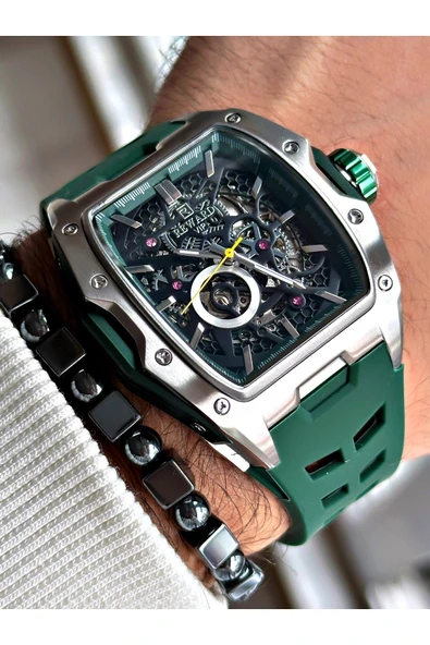 Reward Siyah Renk Çelik Kasa Otomatik Spor Silikon Business Erkek Kol Saati + BİLEKLİK ürün görseli 1