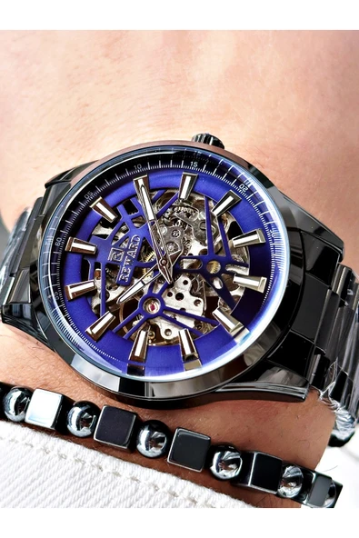 Reward Gümüş Renk İskelet Model Otomatik Çelik Kordon Erkek Kol Saati + BİLEKLİK - Resim 3