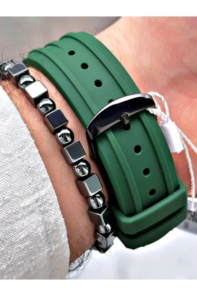 Chaperone Yeşil Spor Silikon Fonksiyonlu Şık Dizayn Erkek Kol Saati + BİLEKLİK HEDİYELİ By Reward - Resim 6