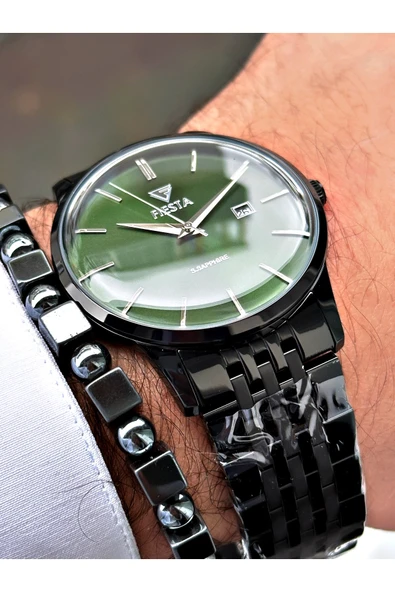 Fiesta Siyah Renk Bombeli Safir Cam Lüx Çelik Erkek Kol Saati + BİLEKLİK HEDİYELİ - Resim 2