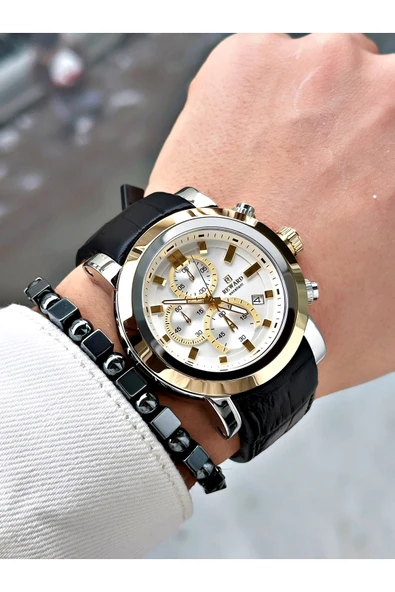 Reward Siyah Renk Çelik Kasa Fonksiyonlu Business Deri Kordon Erkek Kol Saati + BİLEKLİK - Resim 2