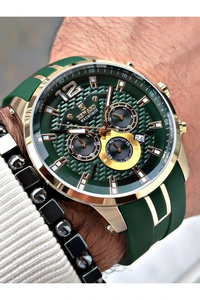 Reward Yeşil Renk Silikon Spor Çelik Kasa Business Erkek Kol Saati + BİLEKLİK - Resim 3