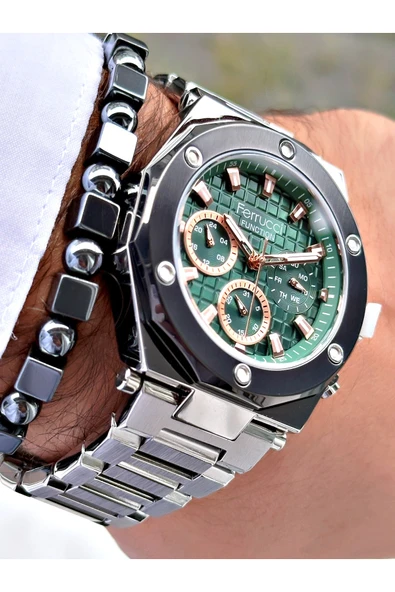 Ferrucci Gümüş Renk Çelik Kordon Spor Model  Erkek Kol Saati + BİLEKLİK - Resim 4