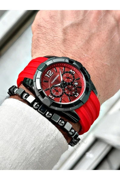 Chaperone Kırmızı Spor Silikon Fonksiyonlu Şık Dizayn Erkek Kol Saati + BİLEKLİK HEDİYELİ By Reward - Resim 3