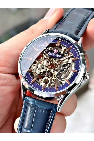 Reward Lacivert Deri Kordon Otomatik Business Erkek Kol Saati + BİLEKLİK HEDİYELİ ürün görseli 1