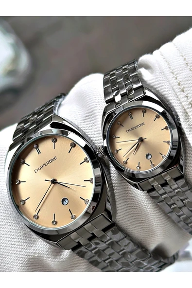 Chaperone Füme Renk Bay Çift Sevgili Kol Saati Orijinal Garantili + BİLEKLİK By REWARD - Resim 3
