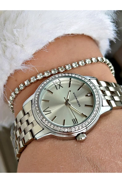 Navimarine Altın Renk Çelik Kordon Kadın Kol Saati + Bileklik Hediyeli - Resim 2