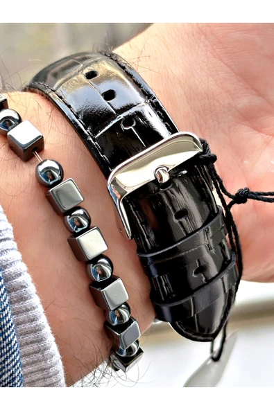 Ferrucci Siyah Renk Deri Kordon Fonksiyonlu Erkek Kol Saati + BİLEKLİK HEDİYELİ - Resim 3