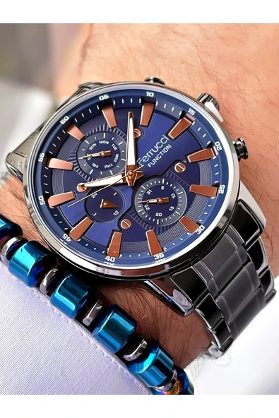 Ferrucci Gümüş Renk Erkek Çelik Kordon Kol Saati Bileklik Hediyeli ürün görseli 1