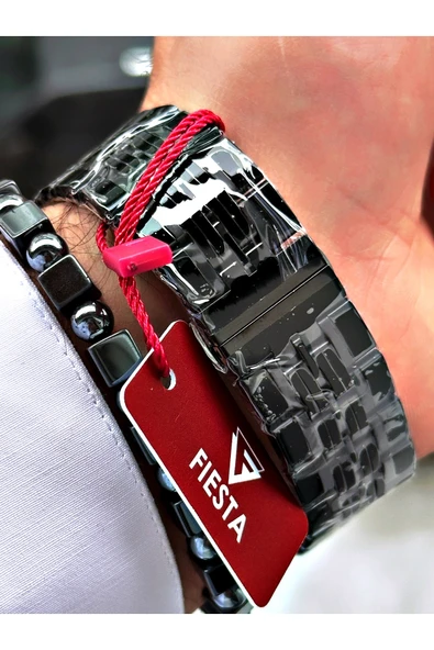 Fiesta Siyah Renk Klasik Sade Çelik Safir Cam Lüx Çelik Business Erkek Kol Saati + BİLEKLİK HEDİYELİ - Resim 5