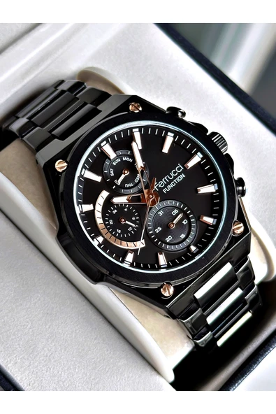 Ferrucci Siyah Renk Spor Elite Fonksiyonlu Garantili Erkek Kol Saati Bileklik ürün görseli 1