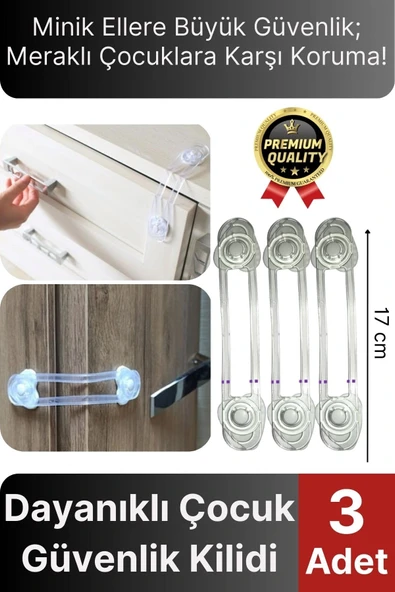 Yeni Üretim Ayarlanır Çekmece Dolap Kapağı Koruma Aparatı Bebek Çocuk Güvenlik Kilidi 3 Adet 17 Cm ürün görseli